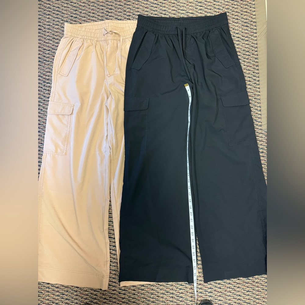 Two pair of high waisted, wide leg cargo pants